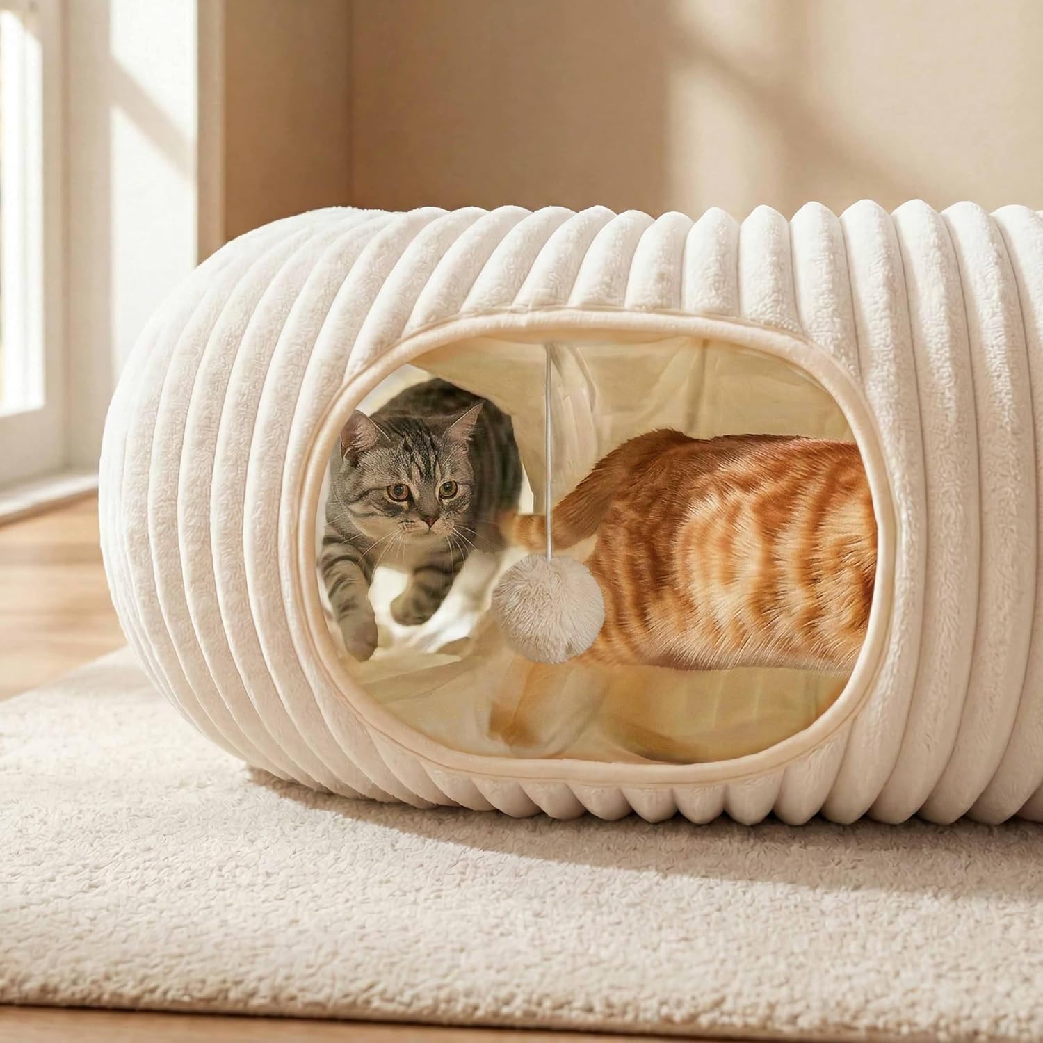 2-in-1 Cat Tunnel Bed – Foldable Cat Cave & Interactive Play Tunnel for Indoor Cats Fursera