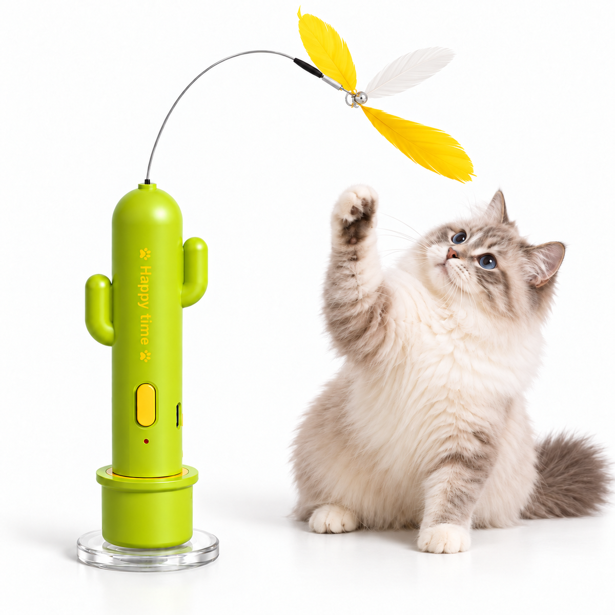 3-in-1 Rechargeable Cactus Cat Teaser Toy with Suction Base Fursera