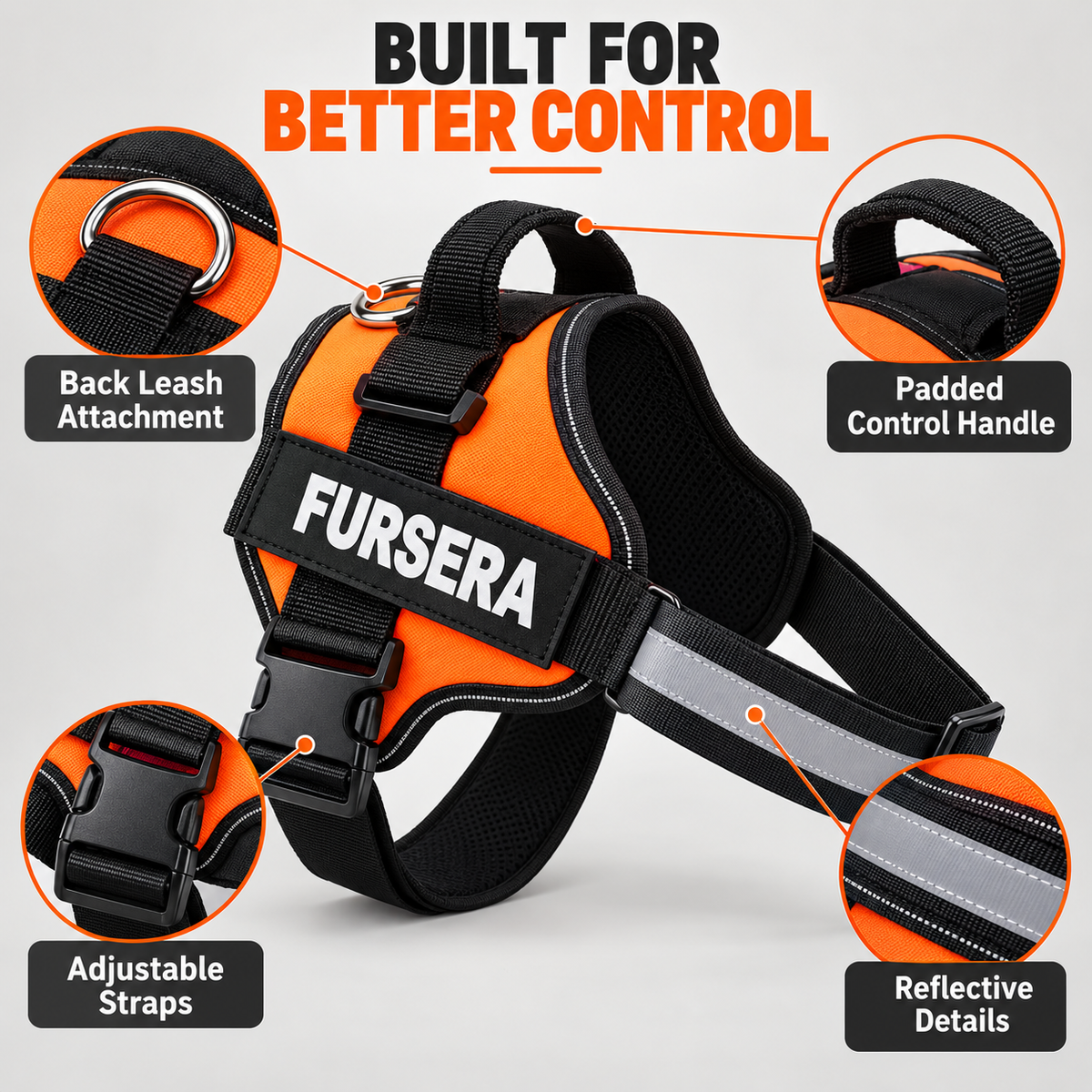 Adjustable Reflective Dog Harness with Padded Control Handle Fursera