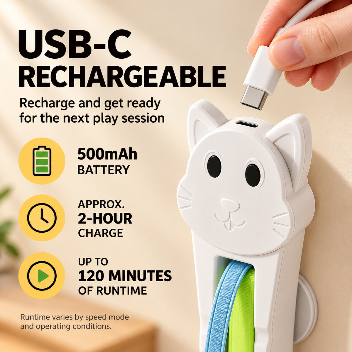 Wall-Mounted Automatic Cat Ribbon Toy – 2-Speed USB-C Rechargeable Teaser Fursera