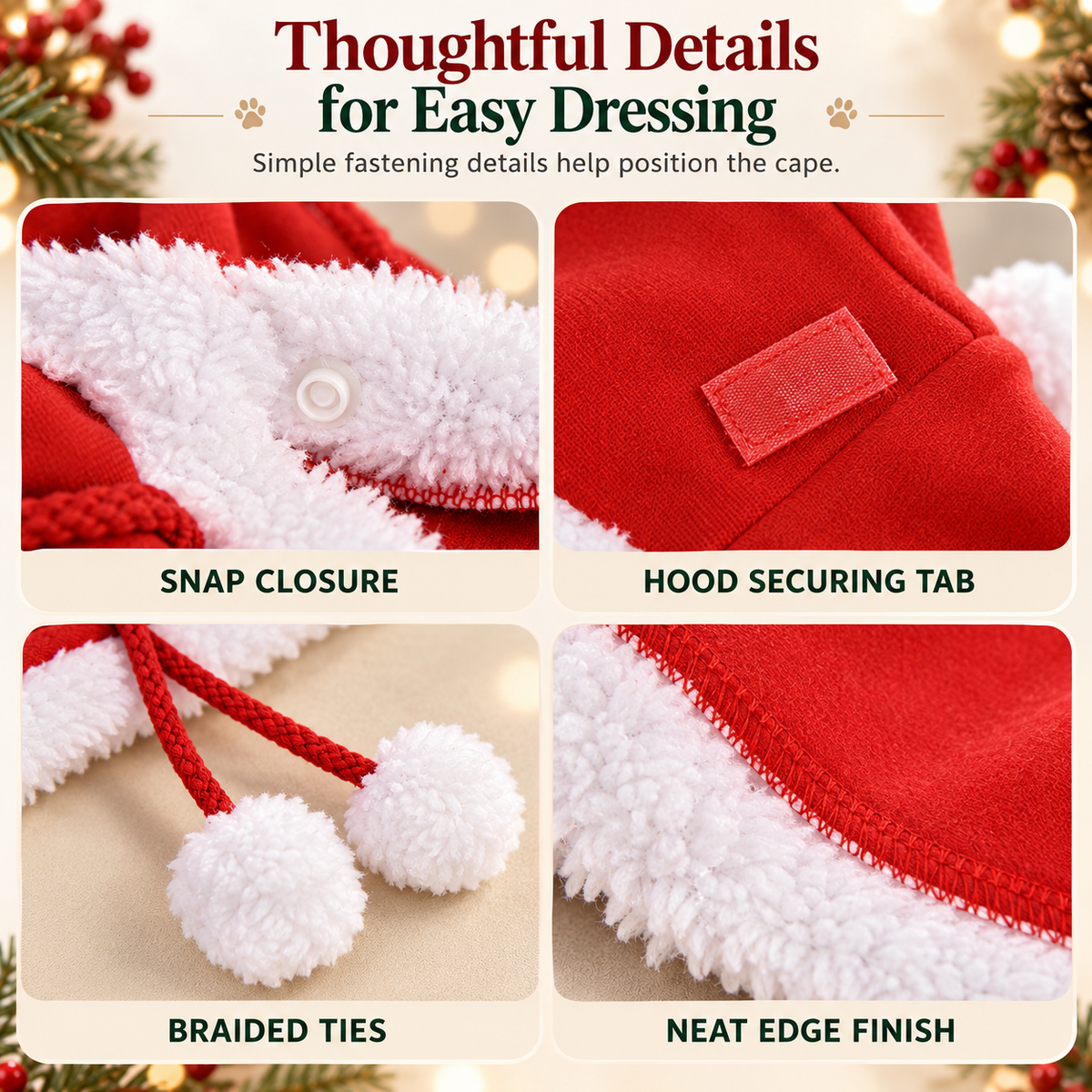 Christmas Hooded Pet Cape for Cats & Small Dogs – Pom-Pom Costume Fursera