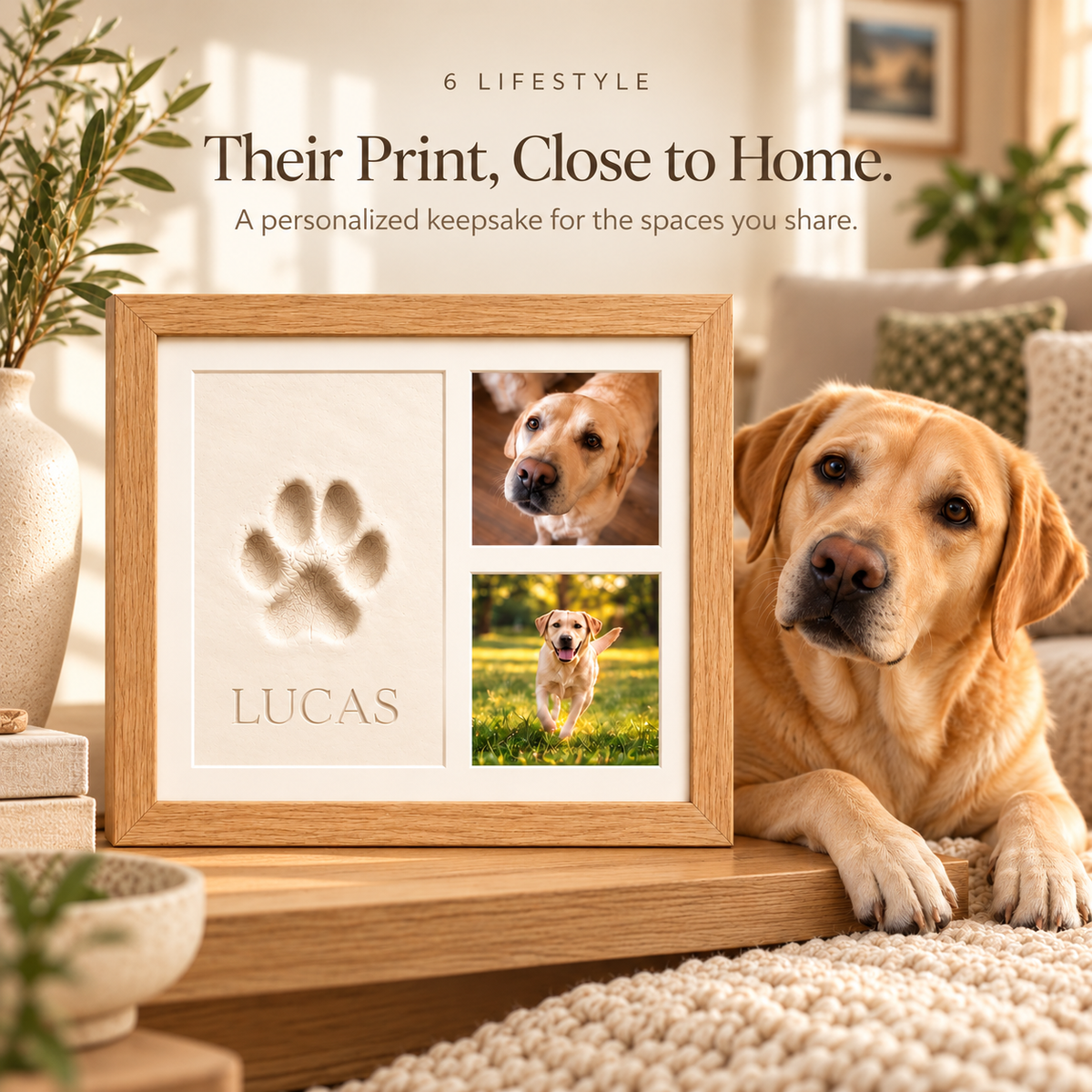 Personalized Pet Keepsake Frame – Paw or Nose Print & Two Photos Fursera