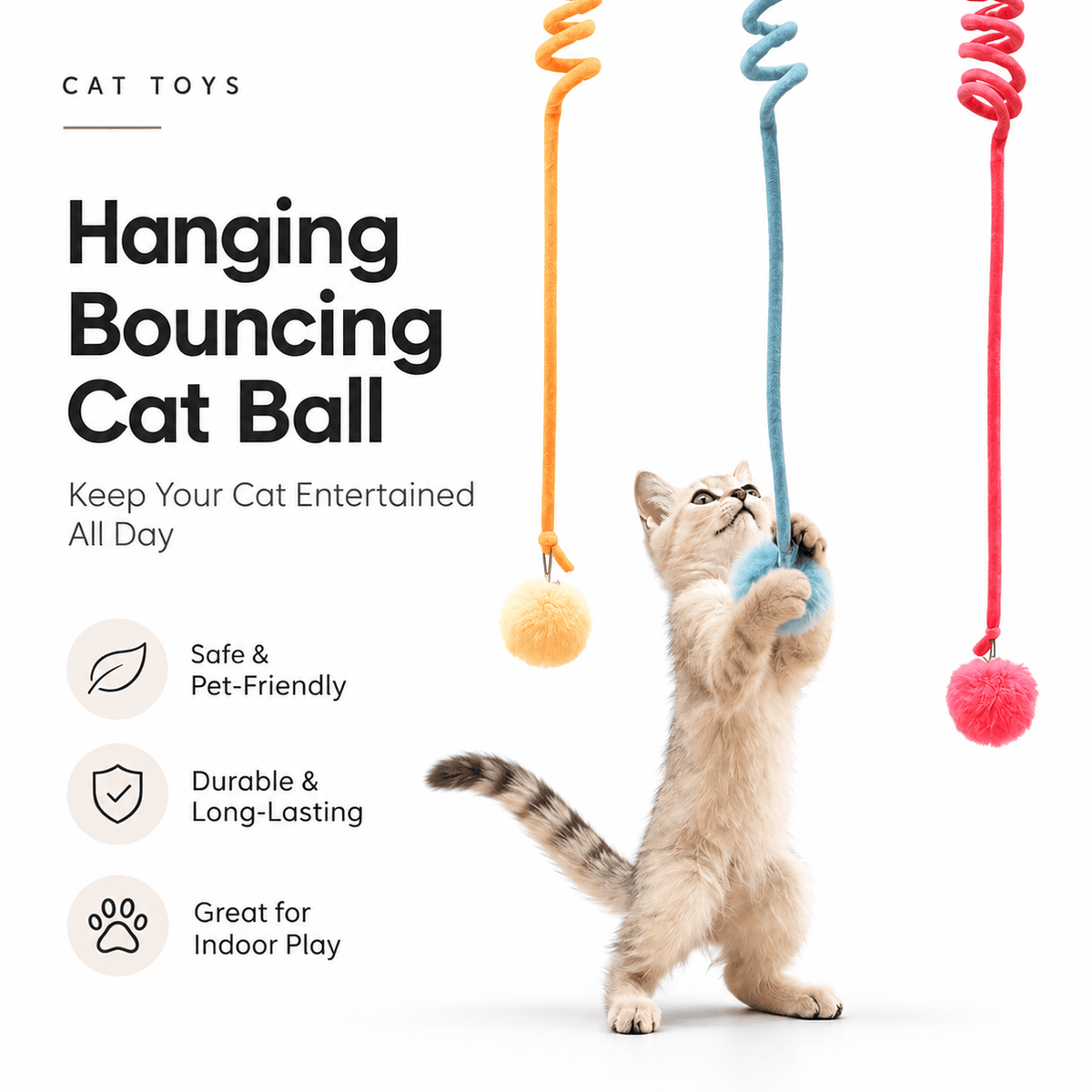 Hanging Cat Toy with Bell – Bouncy Spring & Fluffy Ball Fursera