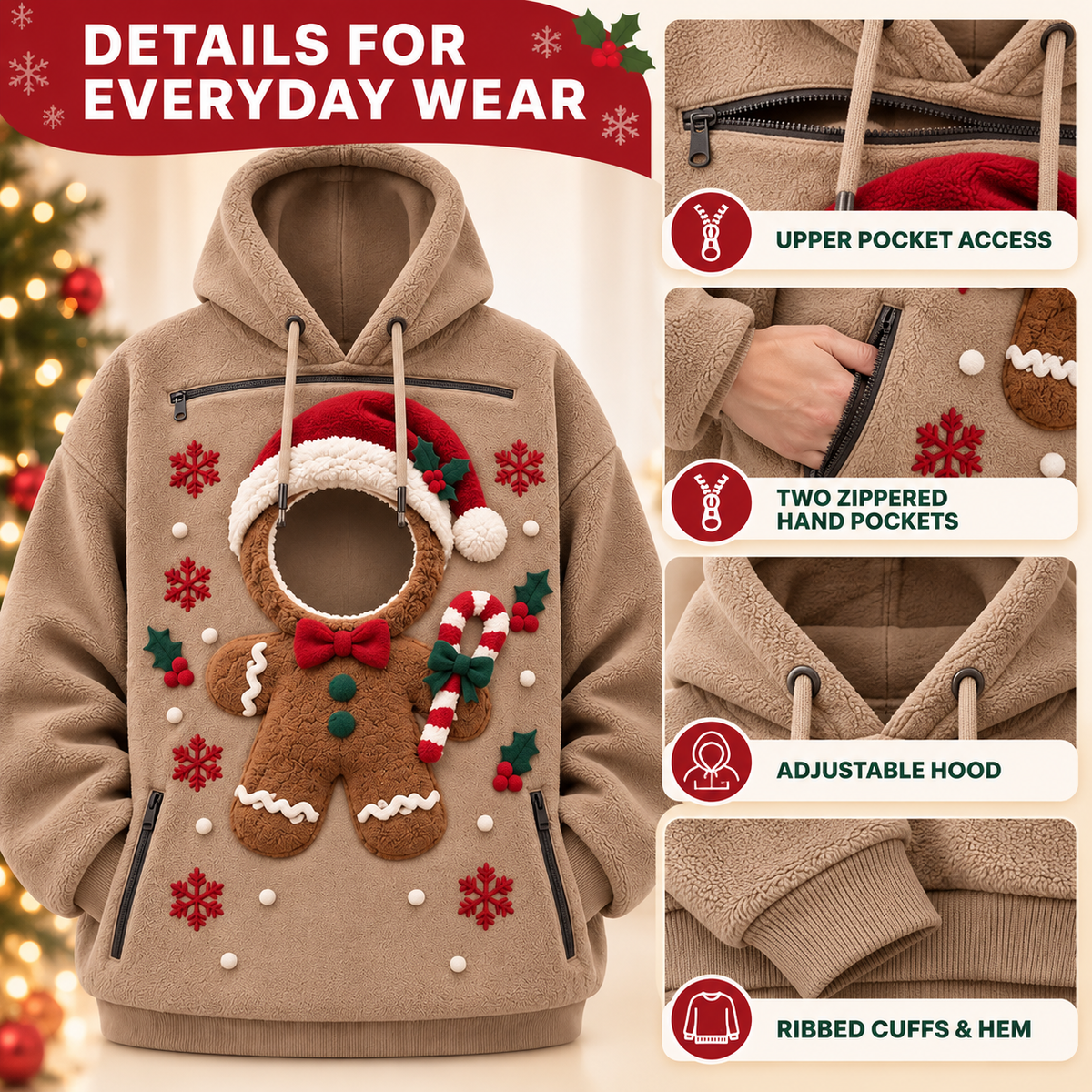 Christmas Pet Pocket Hoodie with 3D Holiday Designs Fursera