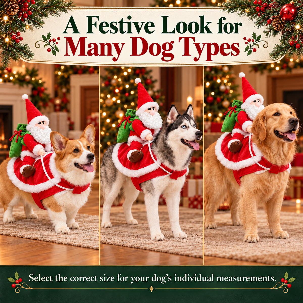 Santa Rider Dog Christmas Costume – Adjustable Holiday Cape Fursera