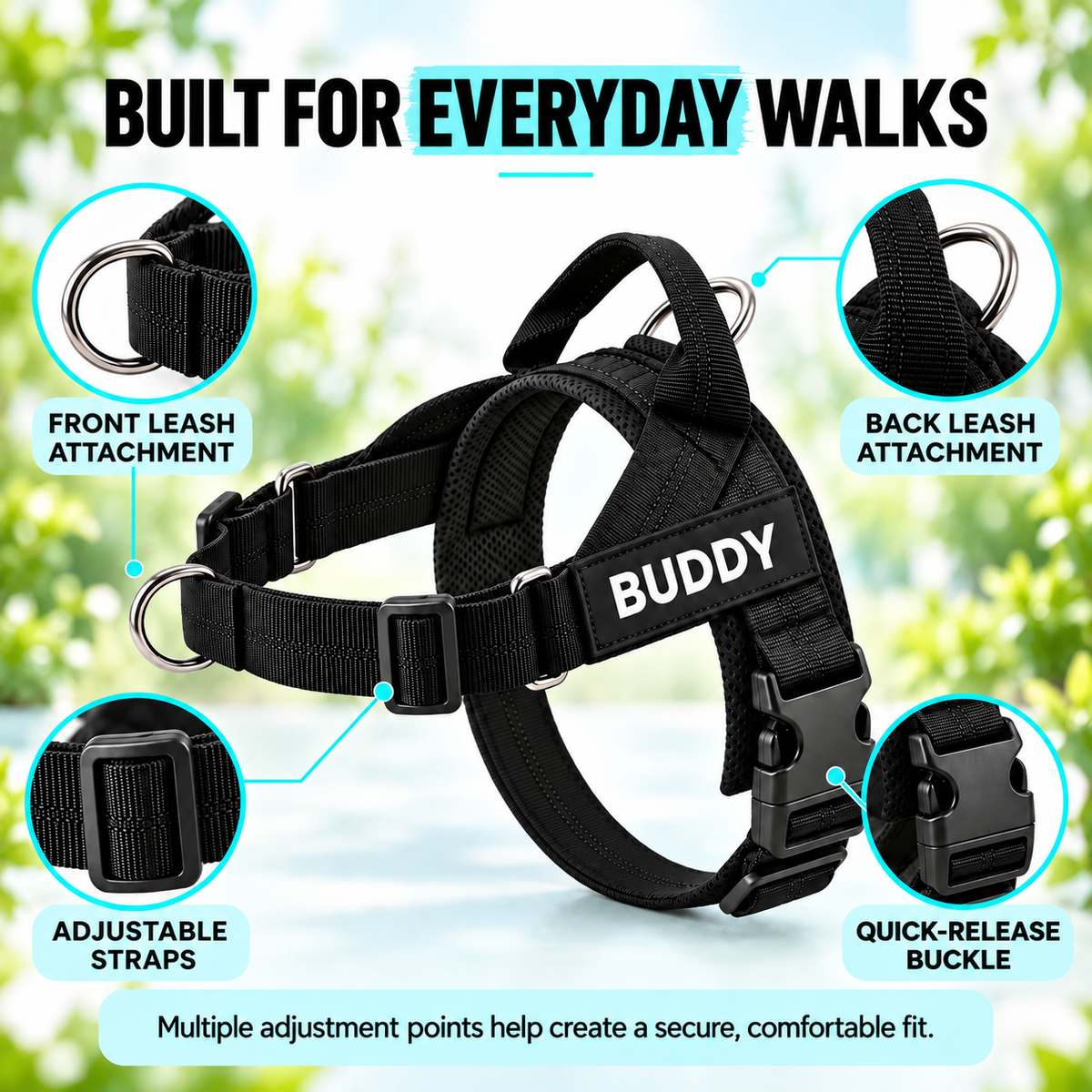 Personalized Dog Harness with Name Patch – Free Matching Color Leash Fursera