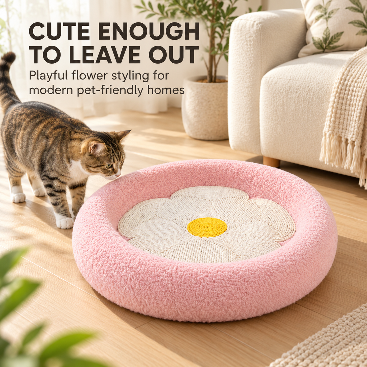 Flower Cat Scratcher Lounge – 2-in-1 Round Cat Scratching Bed Fursera