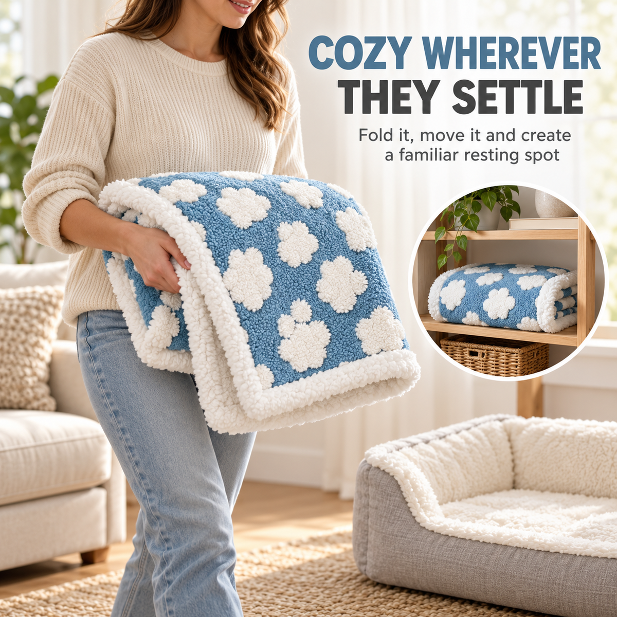Reversible Plush Pet Blanket for Dogs & Cats – Fluffy Sofa & Bed Throw Fursera