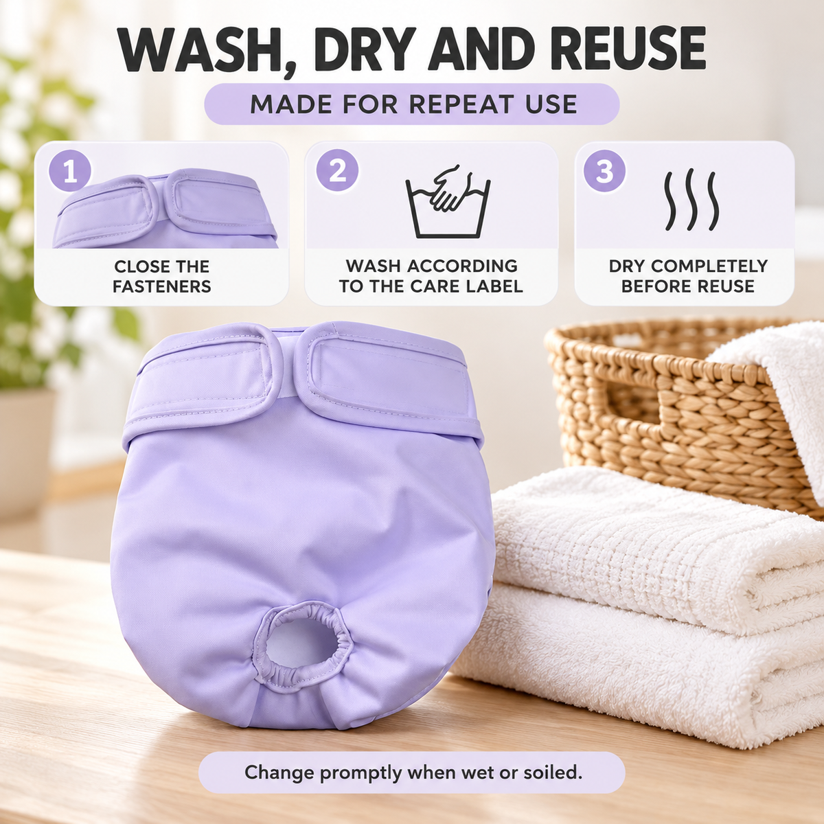 Washable & Reusable Dog Diaper – Soft, Absorbent & Adjustable Fursera