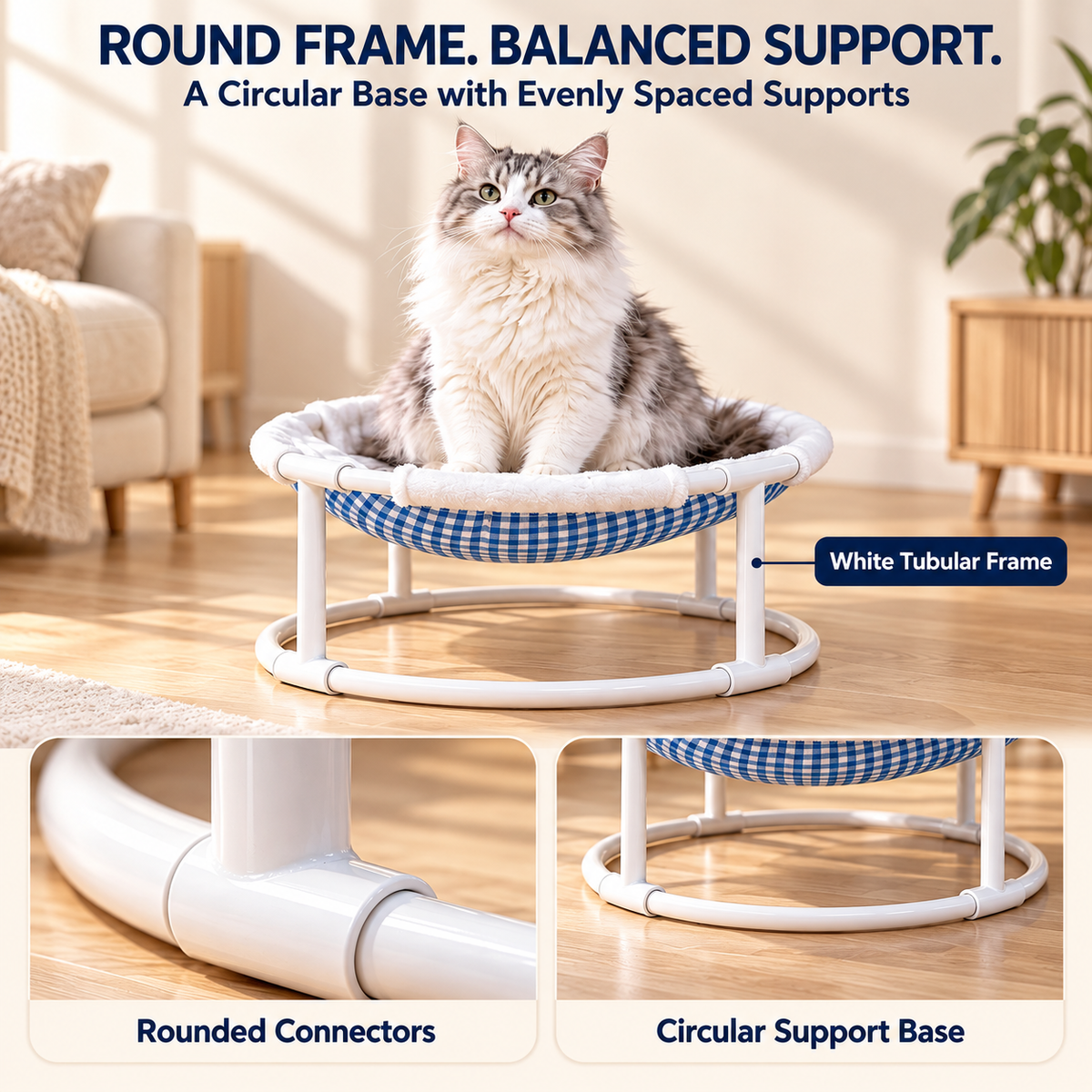 Elevated Cat Hammock Bed with Soft Plush Lining & Gingham Fabric Fursera