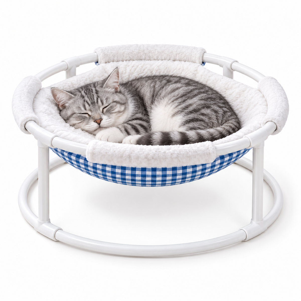 Elevated Cat Hammock Bed with Soft Plush Lining & Gingham Fabric Fursera