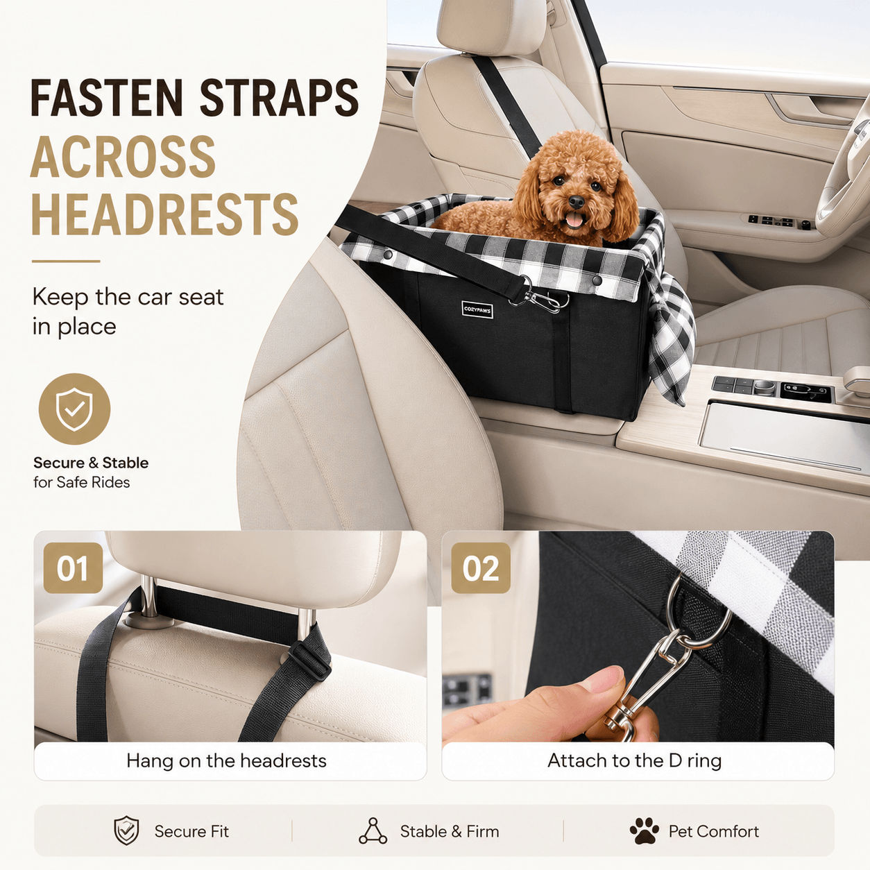 Foldable Center Console Dog Car Seat with Safety Leash & Anti-Slip Base Fursera