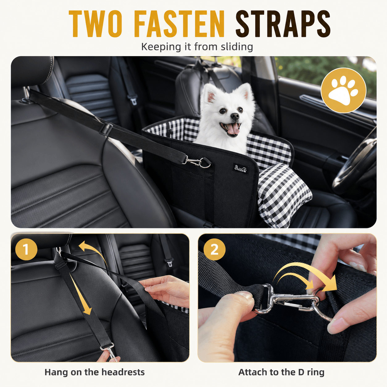 Foldable Center Console Dog Car Seat with Safety Leash & Anti-Slip Base Fursera