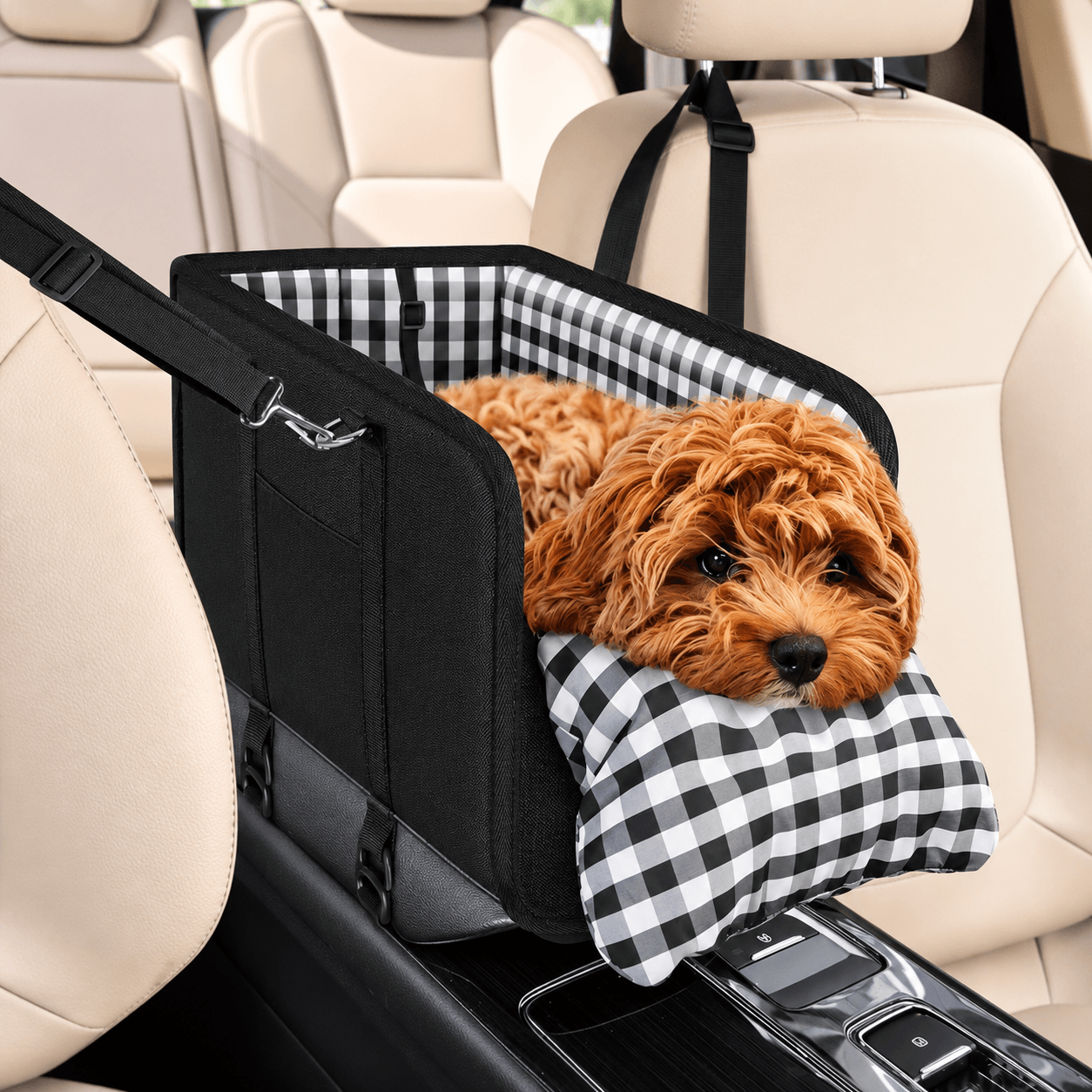 Foldable Center Console Dog Car Seat with Safety Leash & Anti-Slip Base Fursera