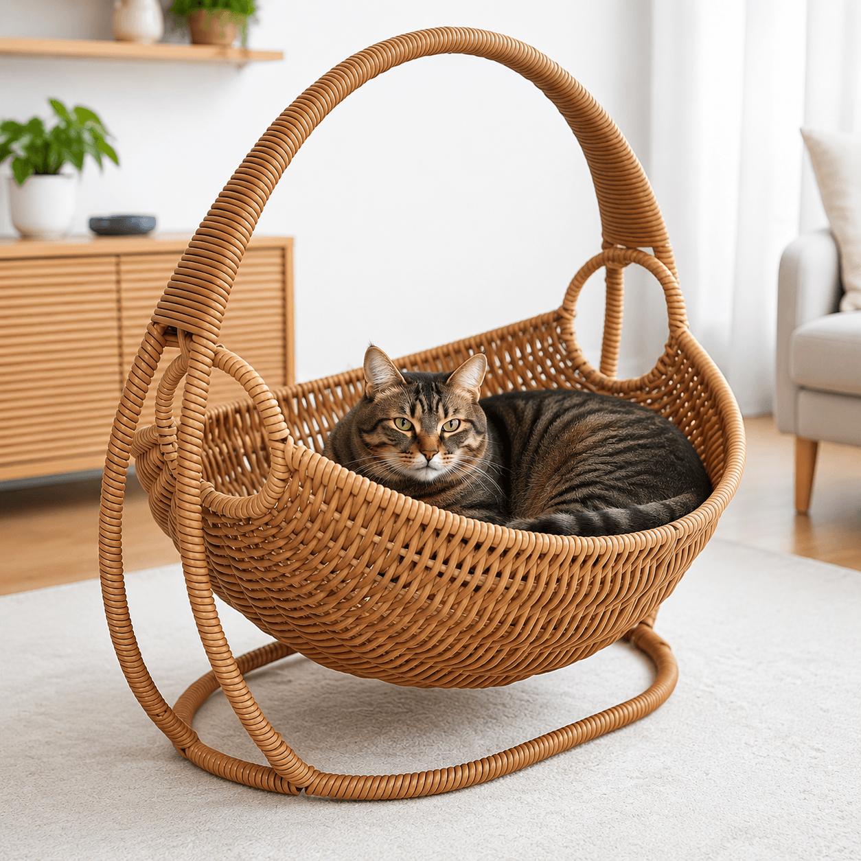 Wicker Hanging Cat Bed with Stand Fursera
