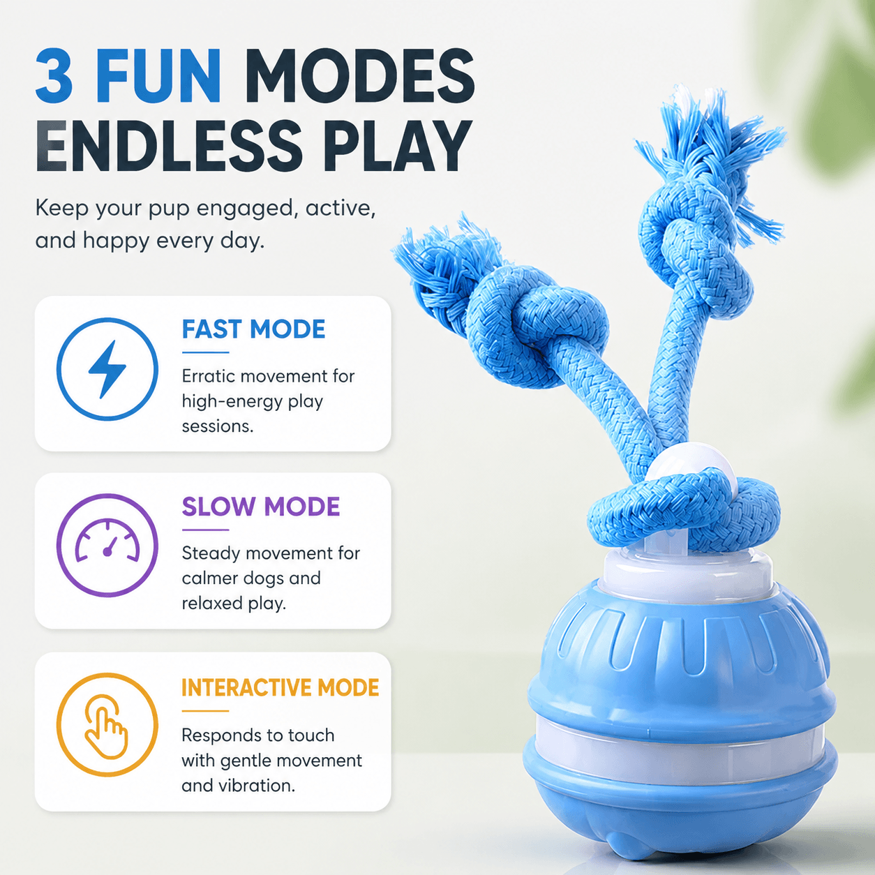 Smart Interactive Dog Ball Toy, Automatic Rolling Rope Toy Fursera