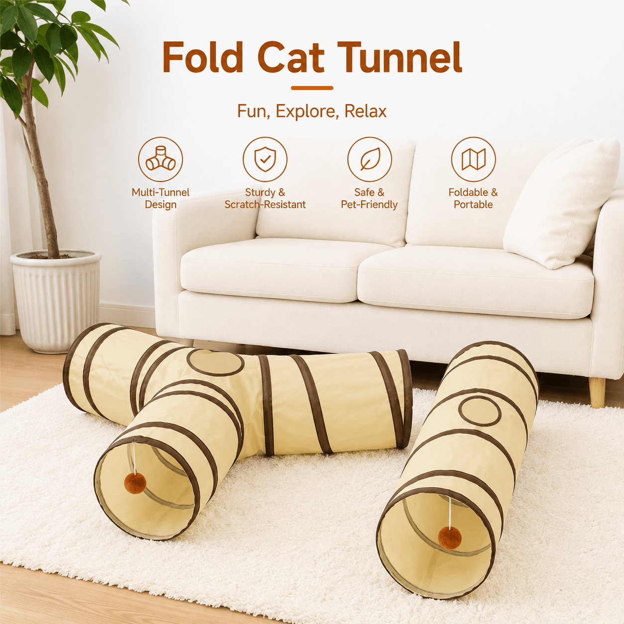 Foldable Cat Tunnel – Interactive Hide &amp; Play Toy Fursera