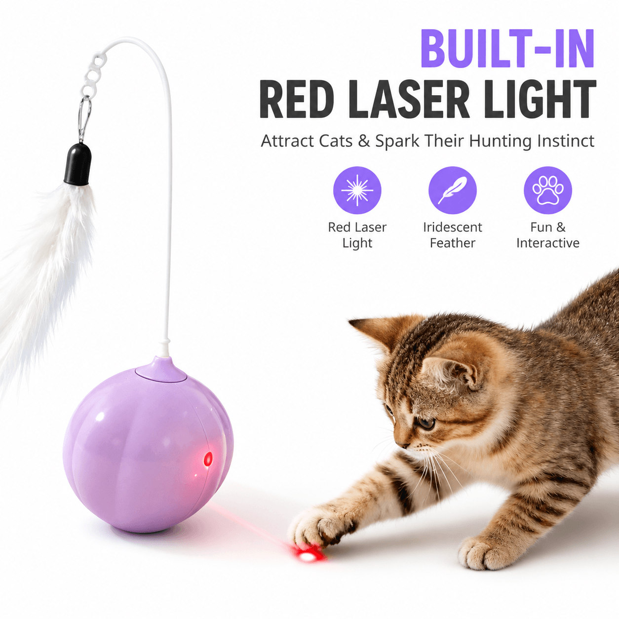 Interactive Feather &amp; Laser Cat Toy – Wobble Teaser with Bell Fursera