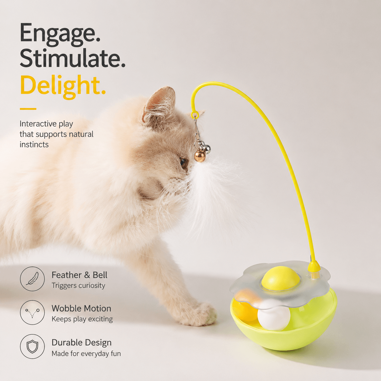 Interactive Cat Toy with Feather, Bell & Catnip Fursera