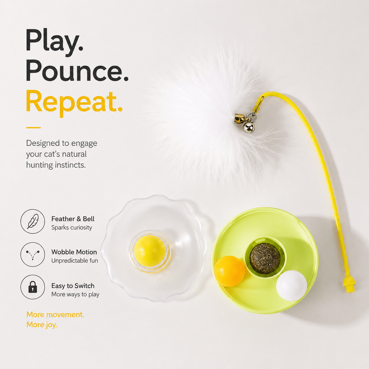 Interactive Cat Toy with Feather, Bell & Catnip Fursera