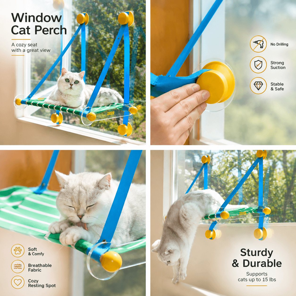 Foldable Window Cat Hammock – Suction Cup Cat Perch Fursera