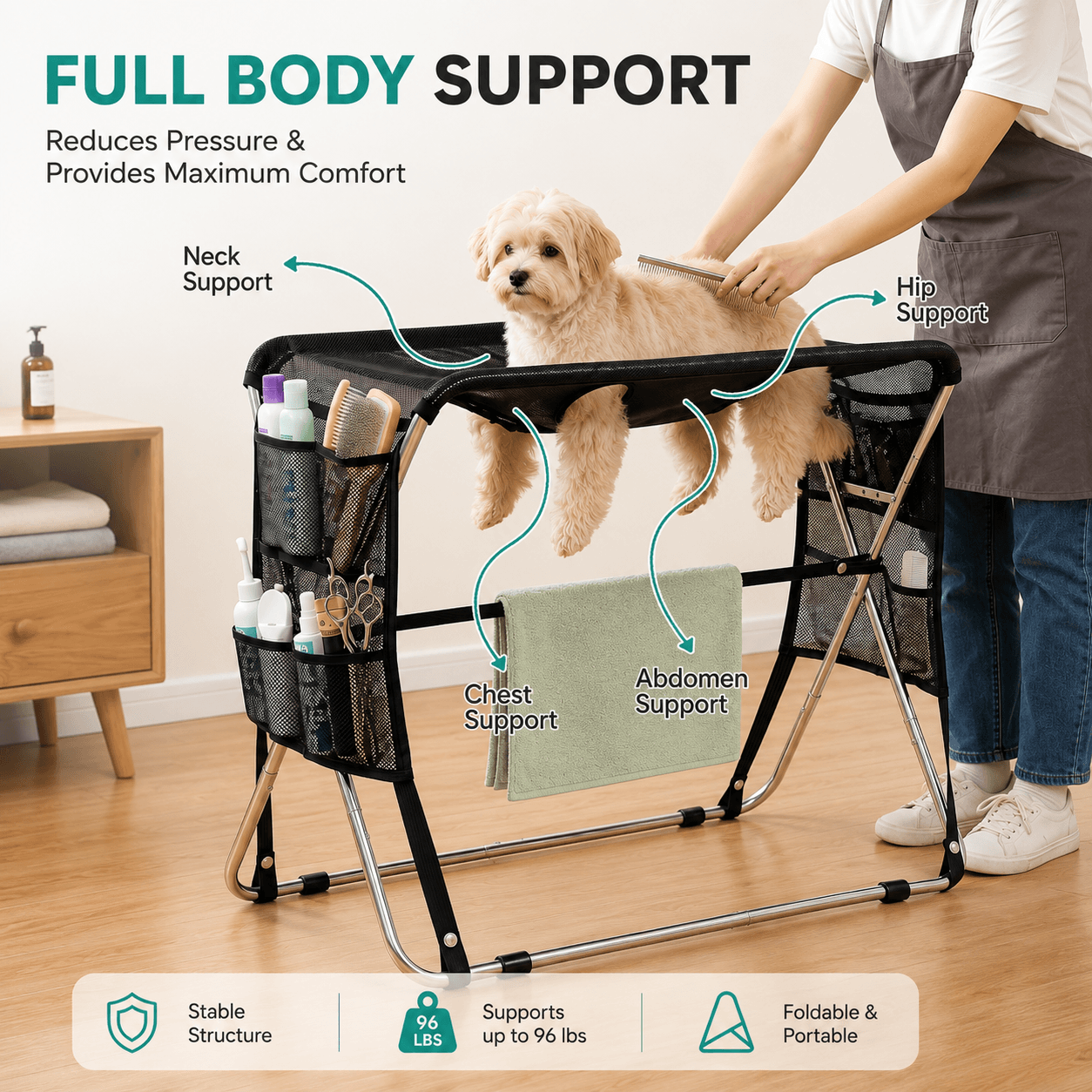 Senior Pet Grooming Hammock – Full Body Support & Foldable Grooming Table Fursera