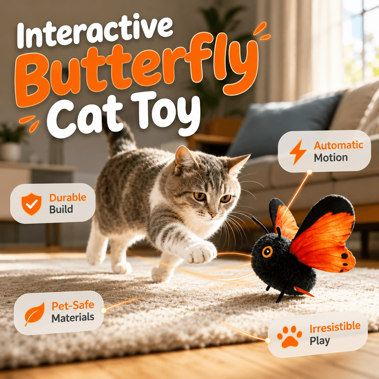 Interactive Automatic Butterfly Teaser for Indoor Cats Fursera