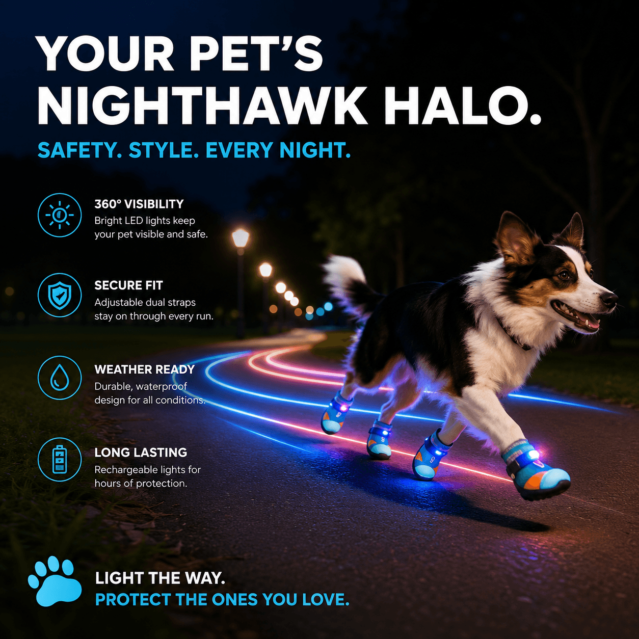 Motion-Activated LED Dog Boots – Breathable Anti-Slip Paw Protection Shoes - 2pcs Fursera
