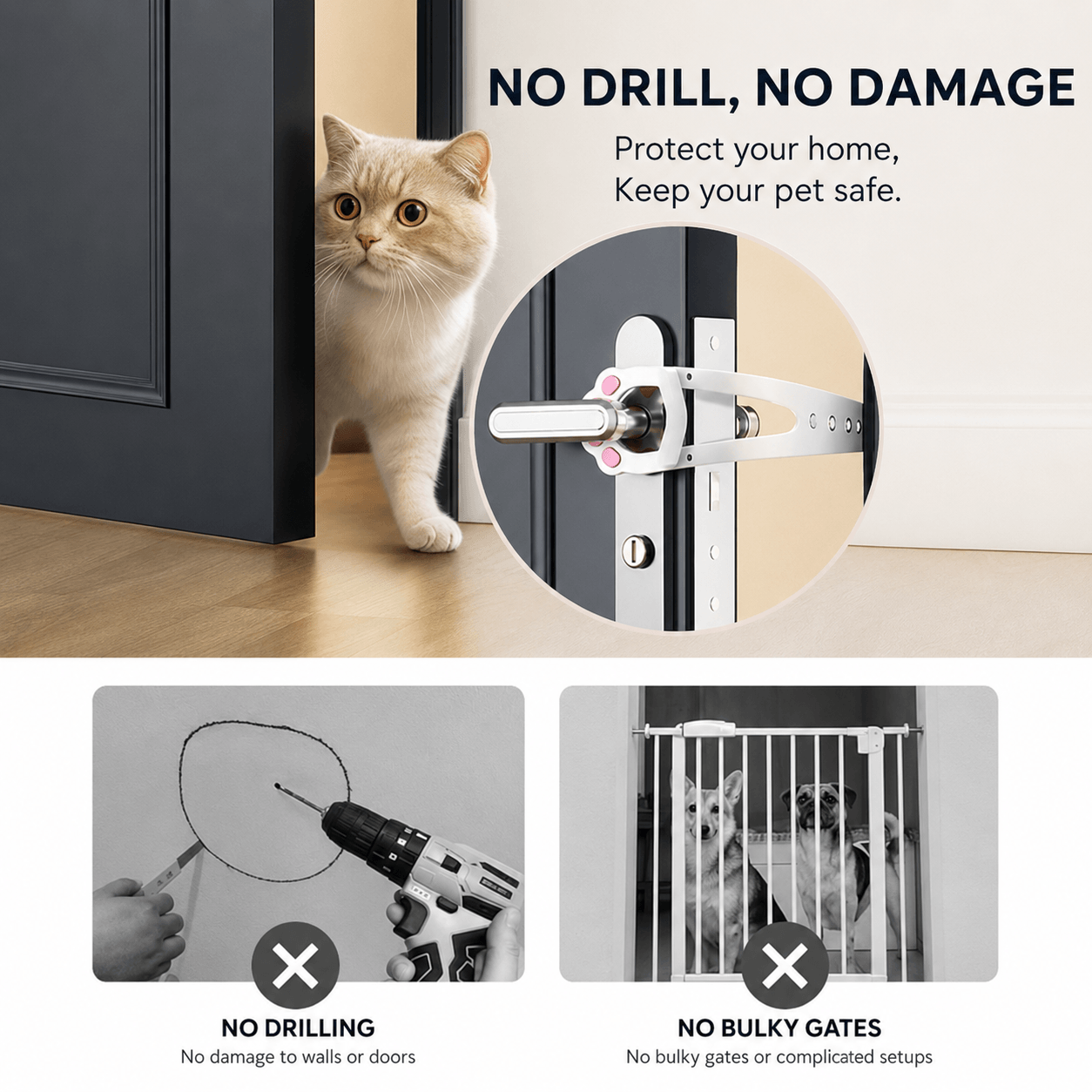 Adjustable Pet Door Holder – No-Drill Door Latch for Cats & Dogs Fursera