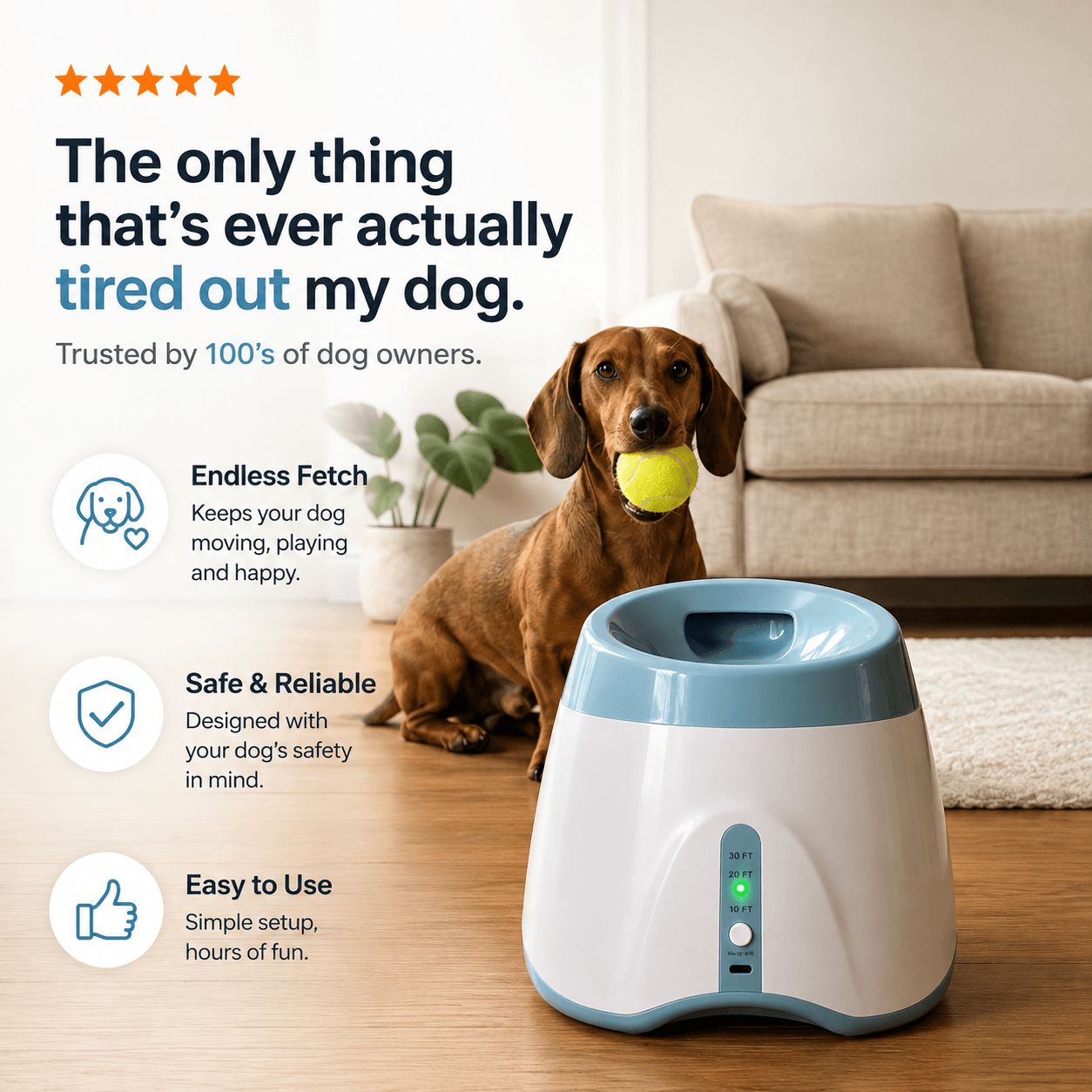 Automatic Dog Ball Launcher with 3 Tennis Balls – Interactive Fetch Toy for Dogs Fursera