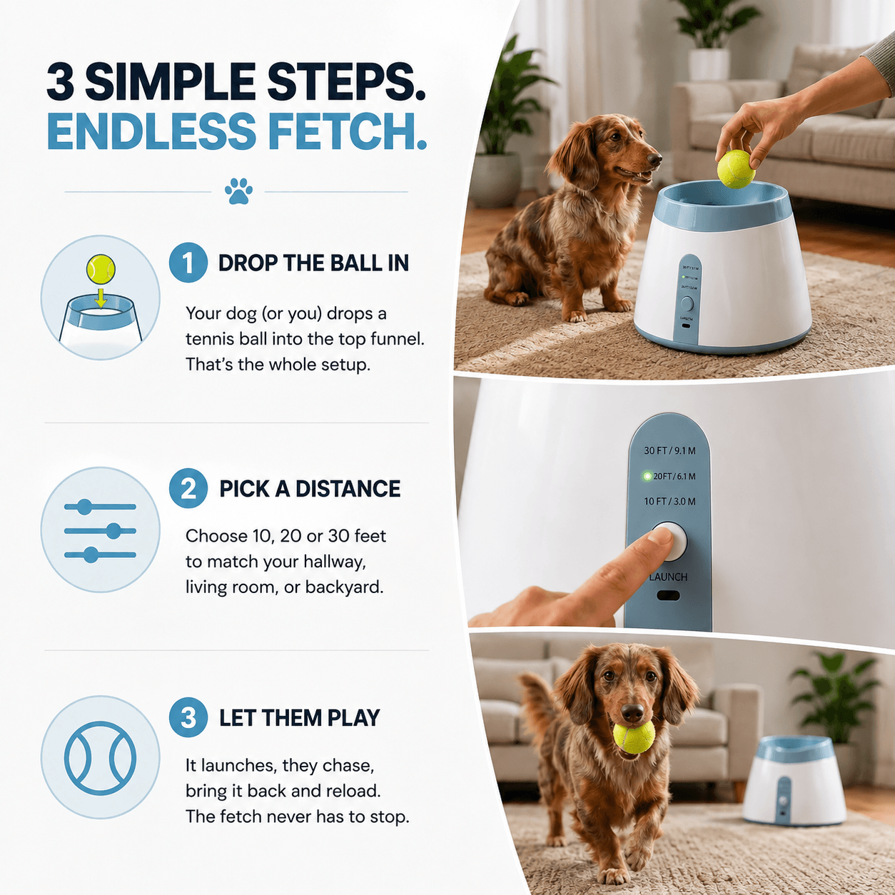 Automatic Dog Ball Launcher with 3 Tennis Balls – Interactive Fetch Toy for Dogs Fursera