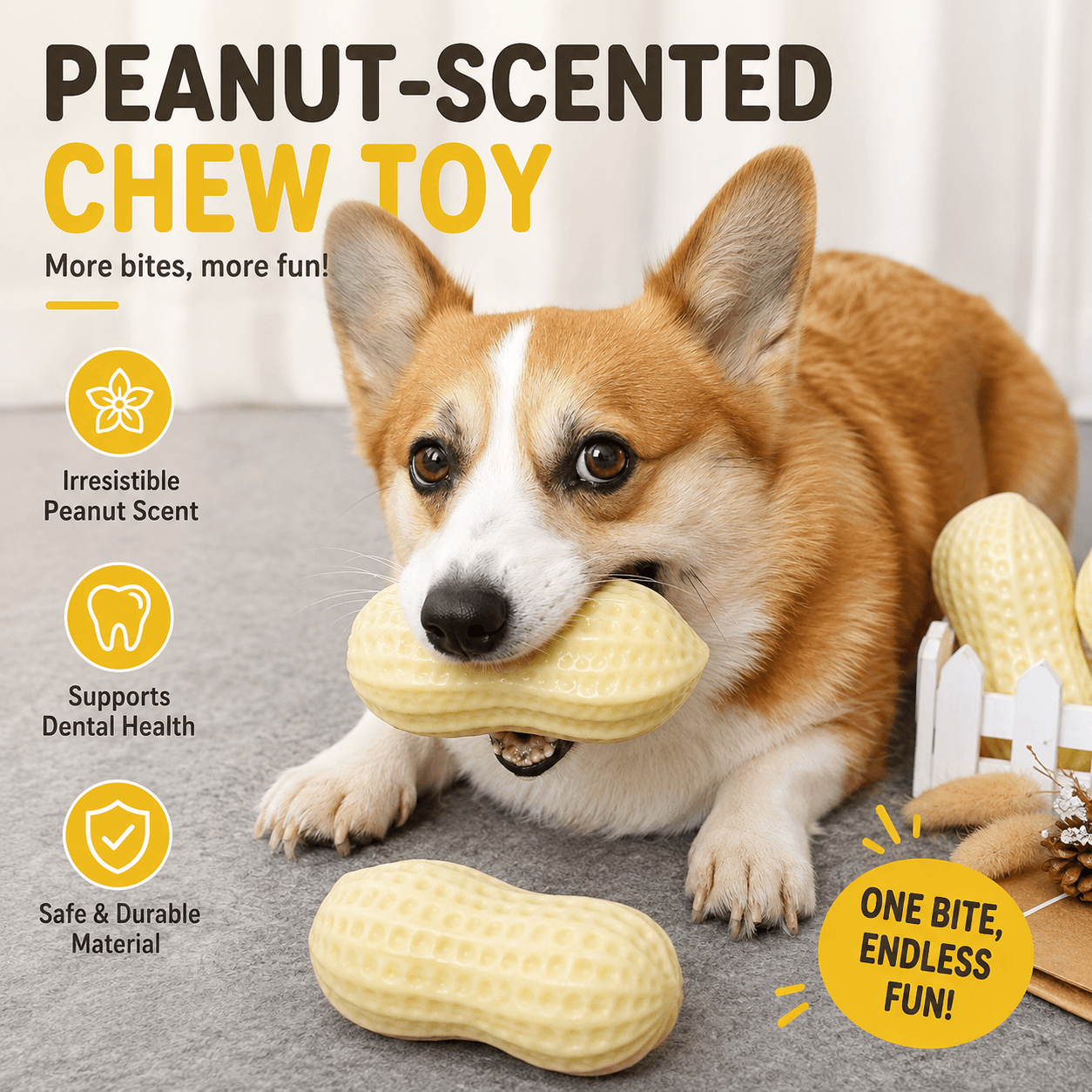 Squeaky Peanut Dog Chew Toy – Textured Dental Toy for Boredom &amp; Interactive Play Fursera