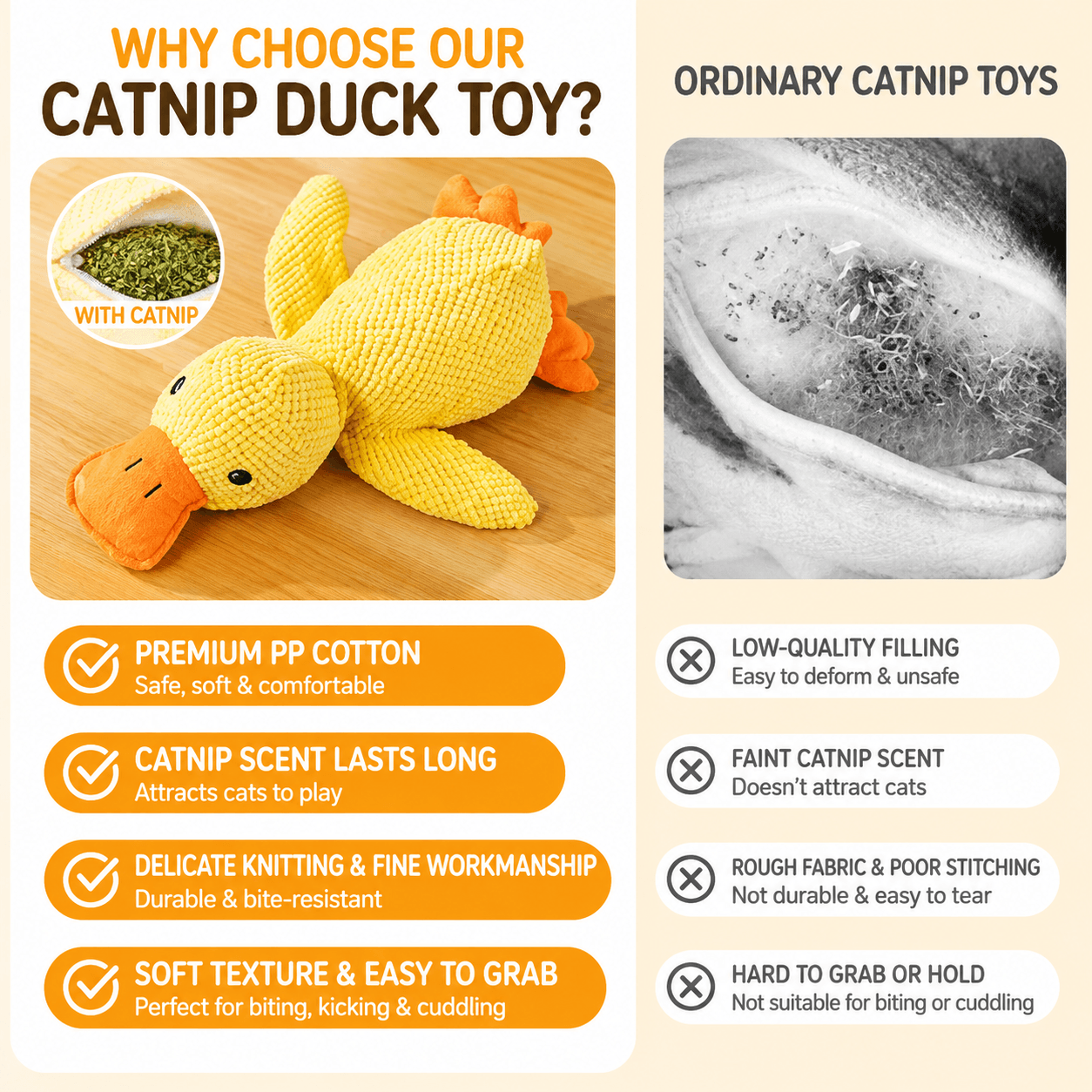Catnip Duck Toy – Crinkle Plush Cat Toy for Kicking, Biting &amp; Interactive Play Fursera