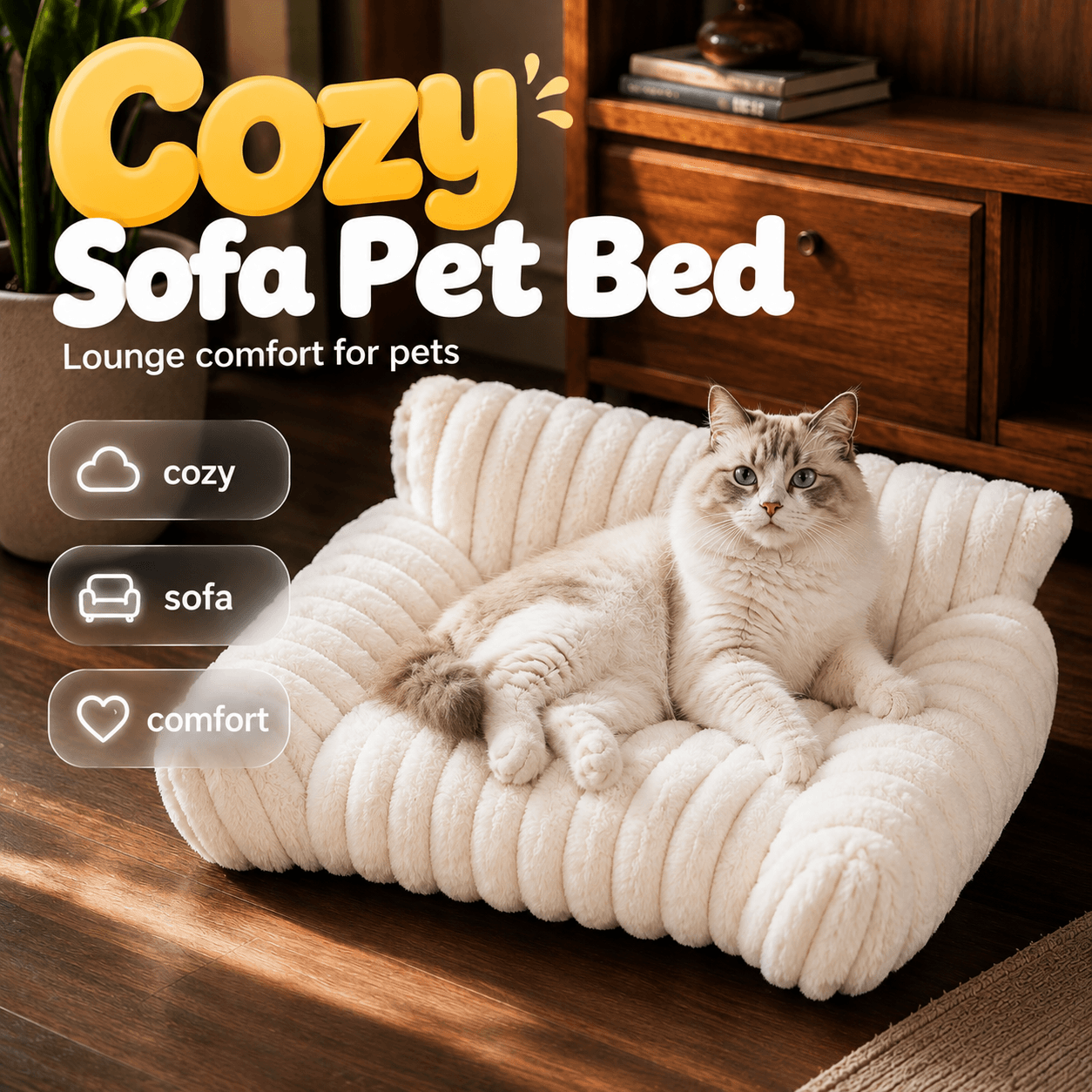 Plush Sofa Pet Bed for Cats & Dogs Fursera