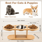 Elevated Bamboo Pet Feeder – 3-Bowl Feeding Station for Cats & Small Dogs Fursera