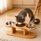 Elevated Bamboo Pet Feeder – 3-Bowl Feeding Station for Cats & Small Dogs Fursera