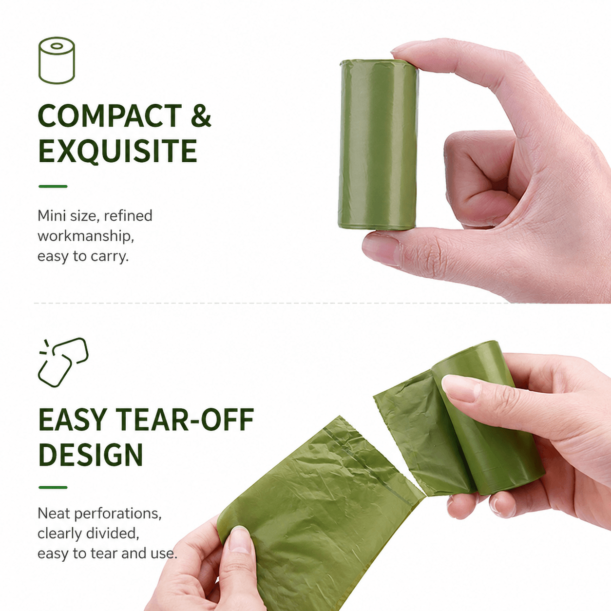HDPE and EPI dog poop bags with leak-proof rolls and free dispenser