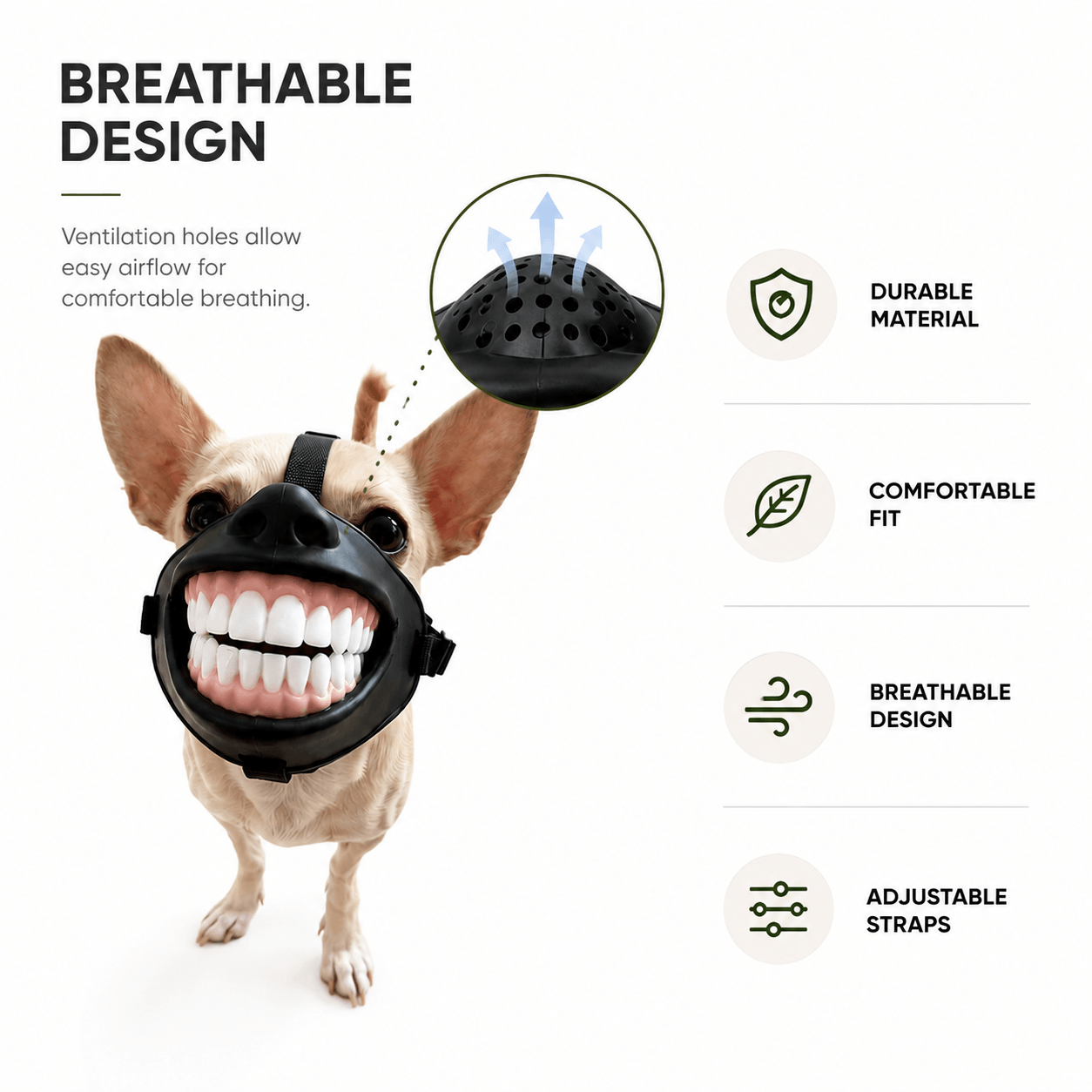 Funny Dog Muzzle with Teeth – Adjustable Novelty Dog Mask Fursera