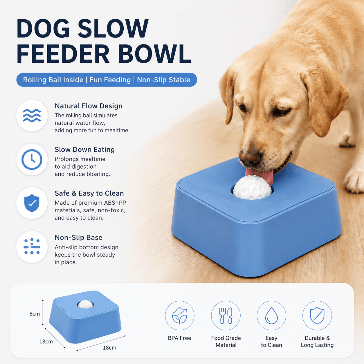 Slow Feeding Dog Bowl with Rolling Treat Ball Fursera