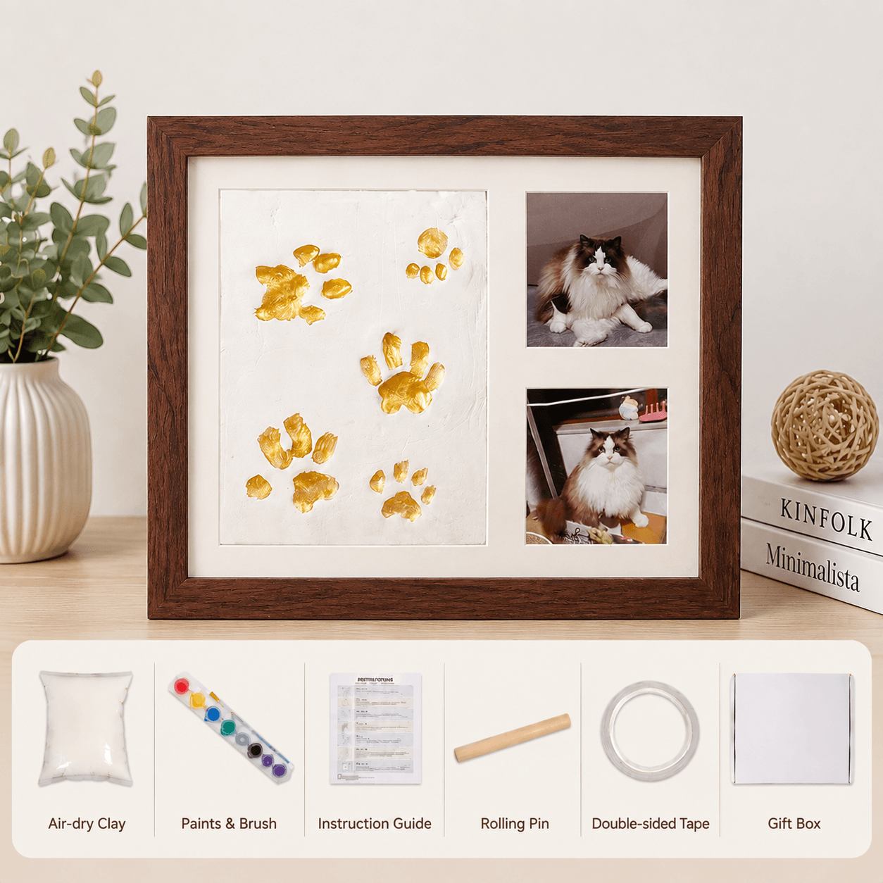 Pet Paw Print Frame Kit – Personalized Pet Memorial Keepsake with Photo Display Fursera