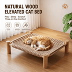 Elevated Cat Scratching Bed – Solid Wood Frame with Sisal-Style Woven Fabric Fursera
