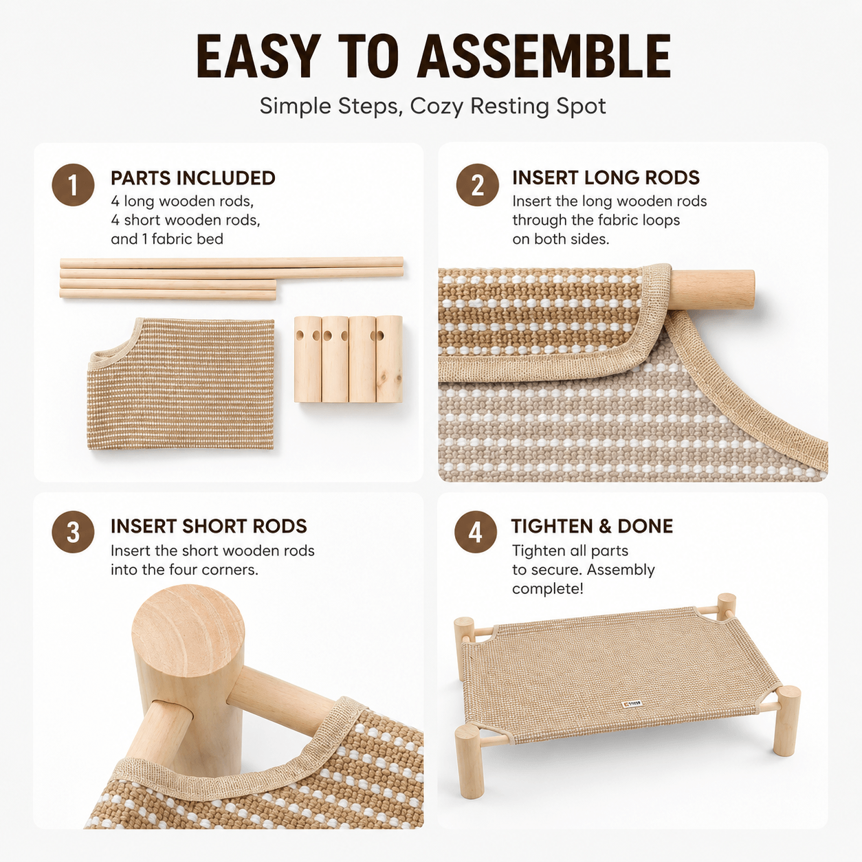 Elevated Cat Scratching Bed – Solid Wood Frame with Sisal-Style Woven Fabric Fursera