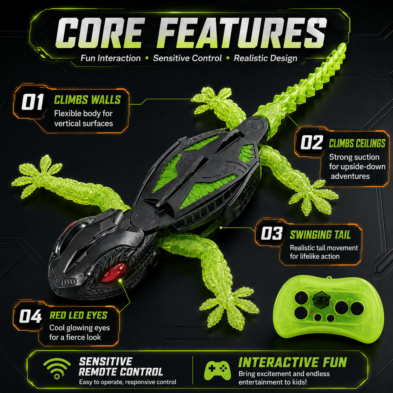Wall Climbing RC Lizard Toy for Cats Fursera
