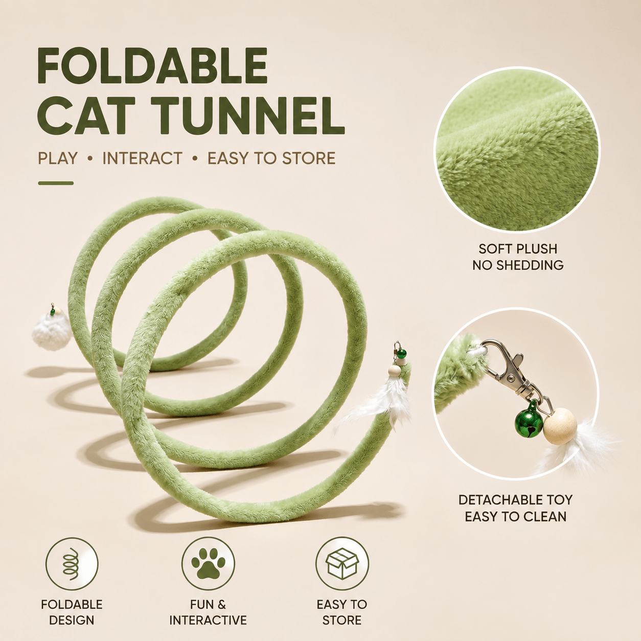Foldable Spring Cat Tunnel with Interactive Feather Toys Fursera