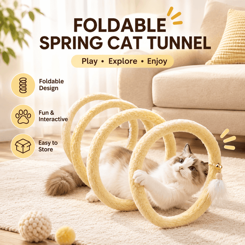 Foldable Spring Cat Tunnel with Interactive Feather Toys Fursera