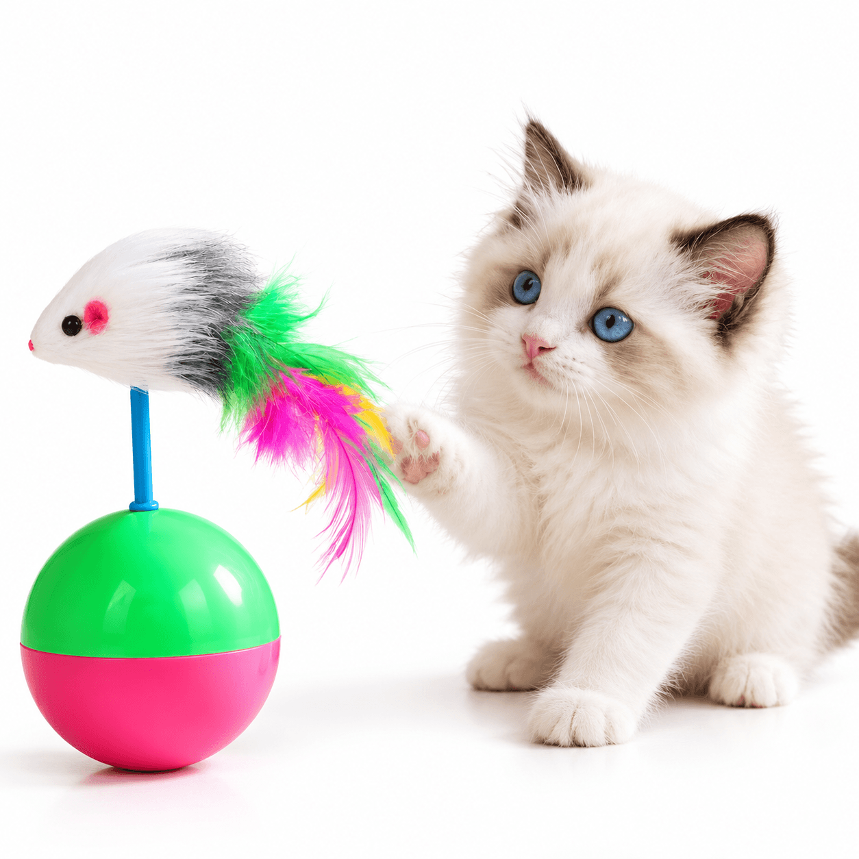 Tumbler Mouse Cat Toy – Wobble Interactive Toy with Sound & Feathers Fursera