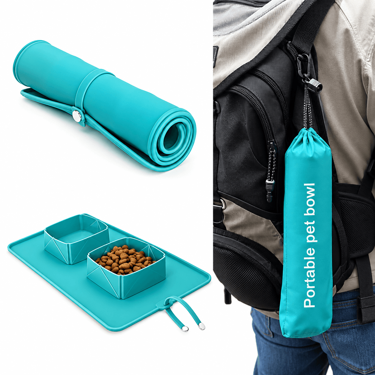 Collapsible Silicone Double Pet Bowl & Feeding Mat Fursera