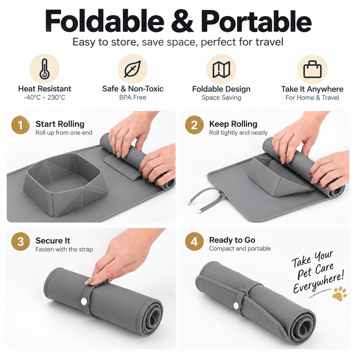Collapsible Silicone Double Pet Bowl & Feeding Mat Fursera