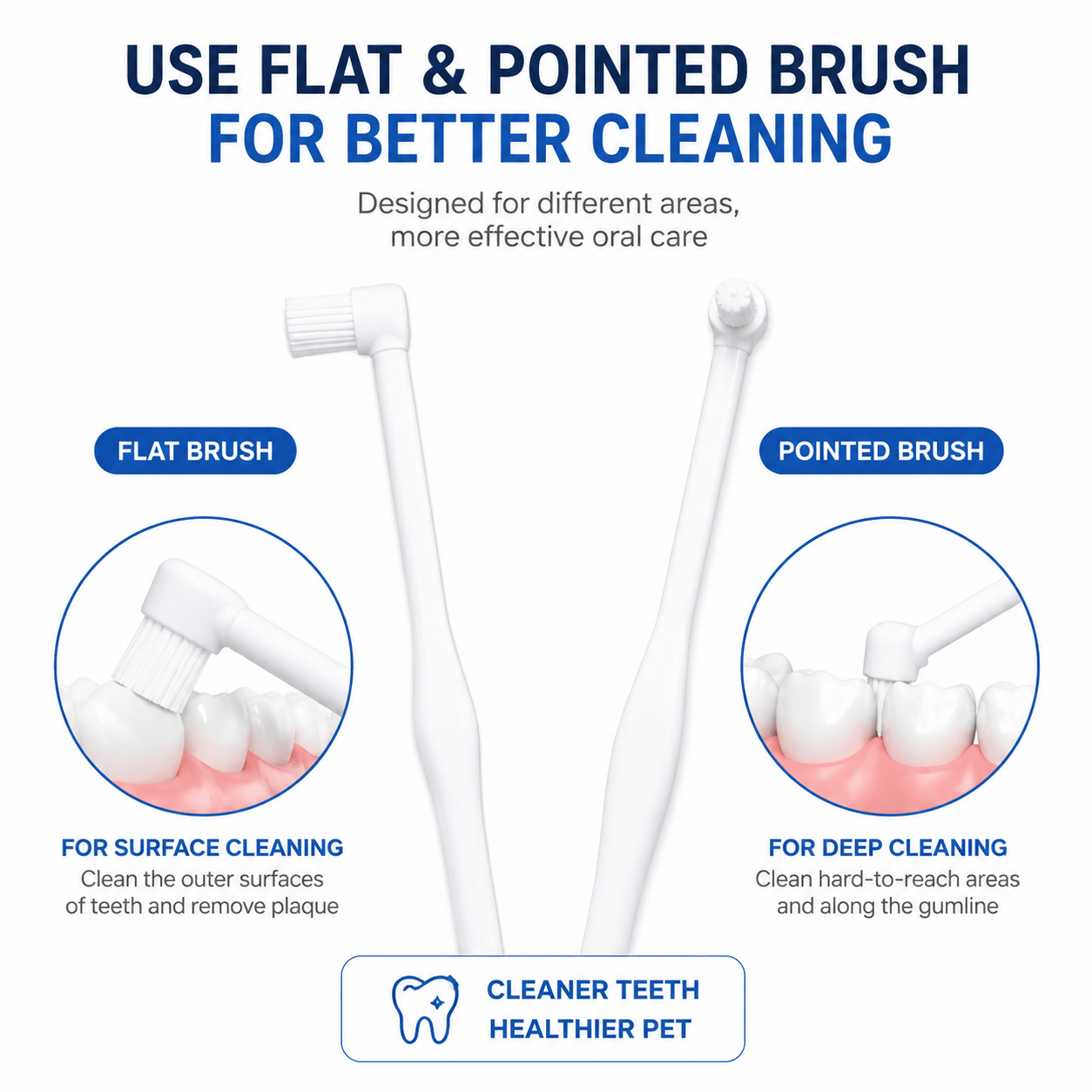 Pet Dental Toothbrush 2-Pack – Flat & Pointed Brush Heads for Cat & Dog Teeth Cleaning Fursera