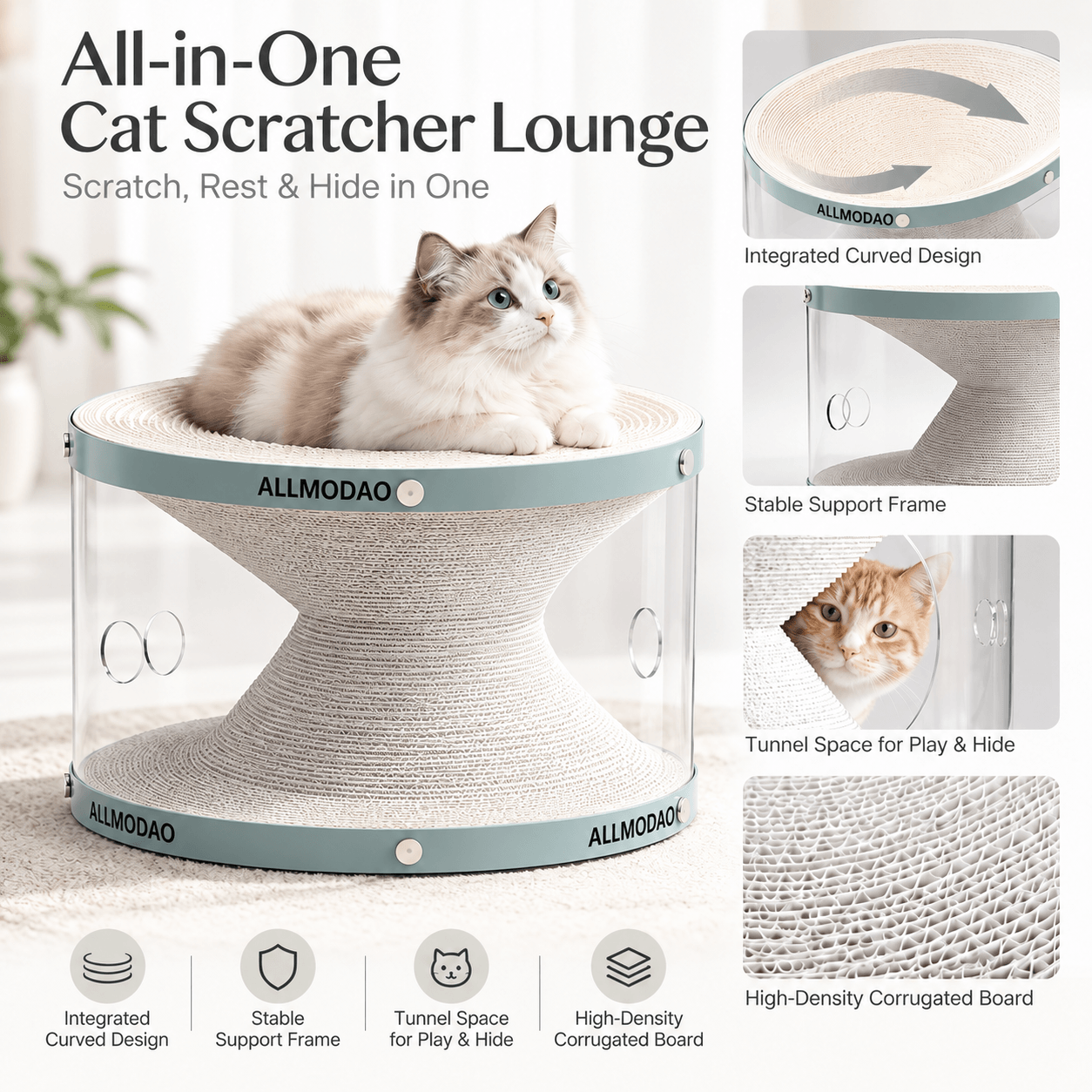 Cat Tunnel Scratch Bed – 3-in-1 Scratcher, Lounge & Play House Fursera